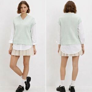 Loft Menthe Cap Sleeve V-Neck Knit Sweater Vest